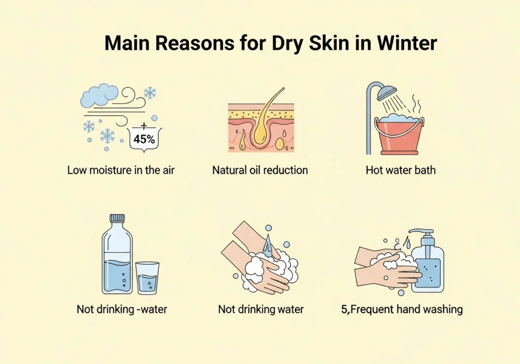 Winter skincare routine using home remedies for dry skin, including coconut oil and aloe vera.