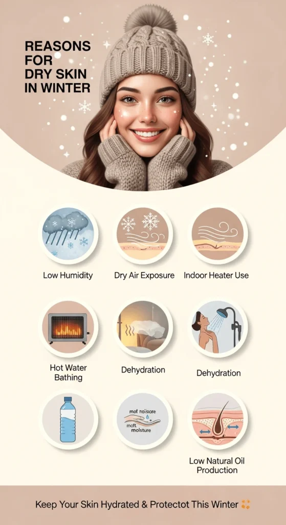 Winter skincare routine using home remedies for dry skin, including coconut oil and aloe vera.