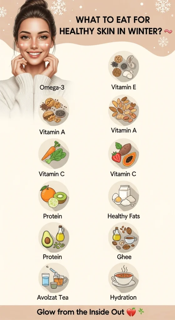 Winter skincare routine using home remedies for dry skin, including coconut oil and aloe vera.