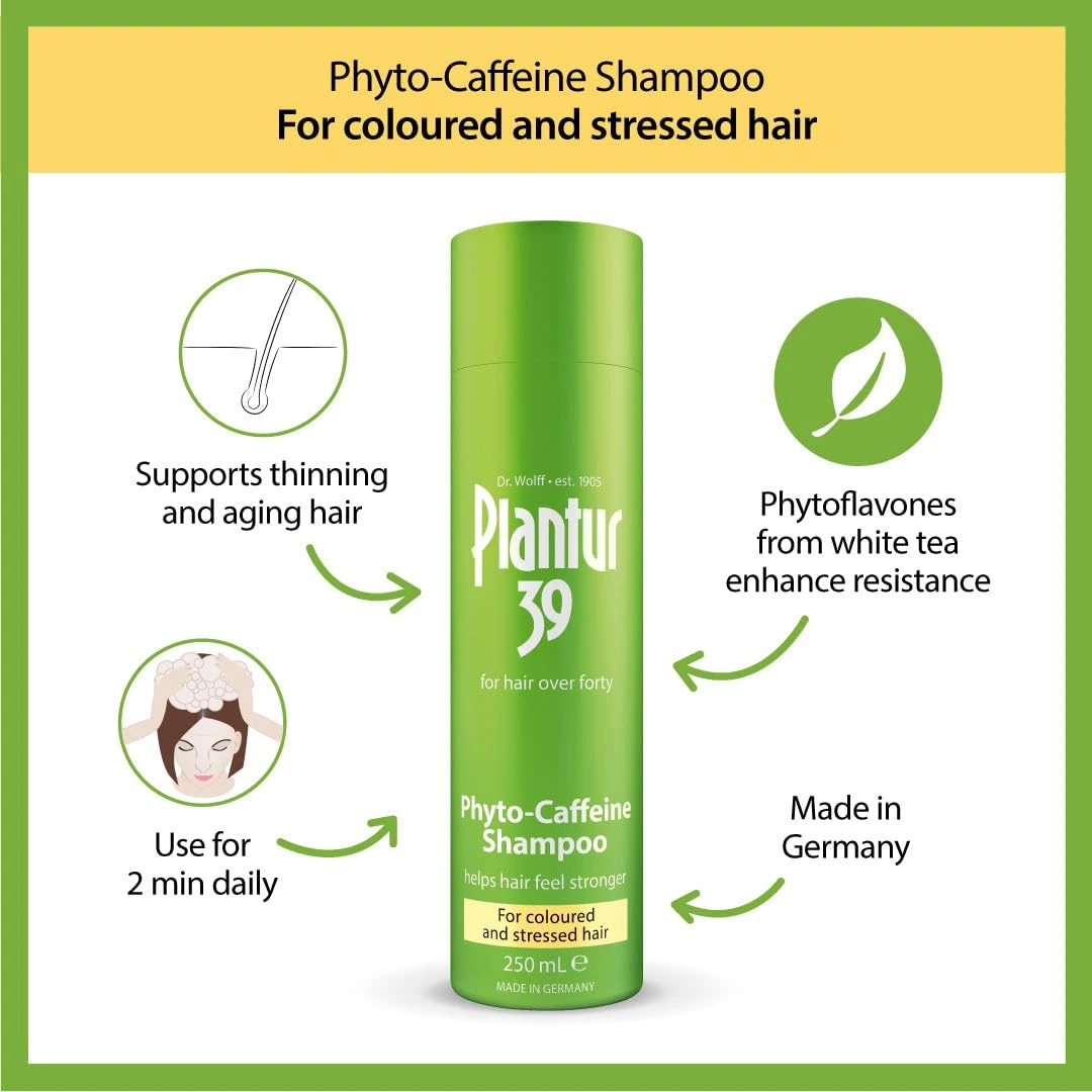 Plantur 39 caffeine shampoo bottle designed for women with hair thinning