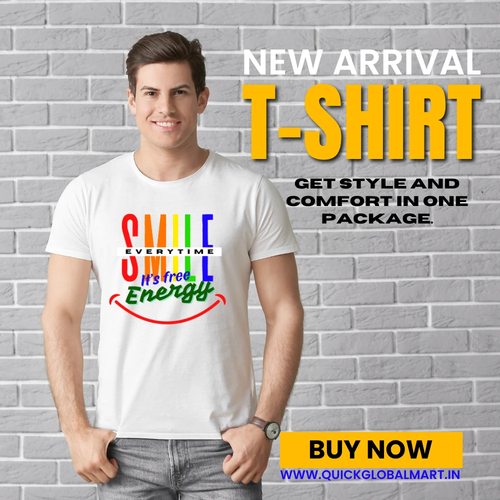 A person wearing a comfortable cotton SMILE Everytime t-shirt, available in all sizes from Small to XXL.