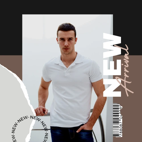 Men’s white cotton polo shirt by QGM, featuring short sleeves, polo collar, and embroidered logo, ideal for casual or smart-casual wear.